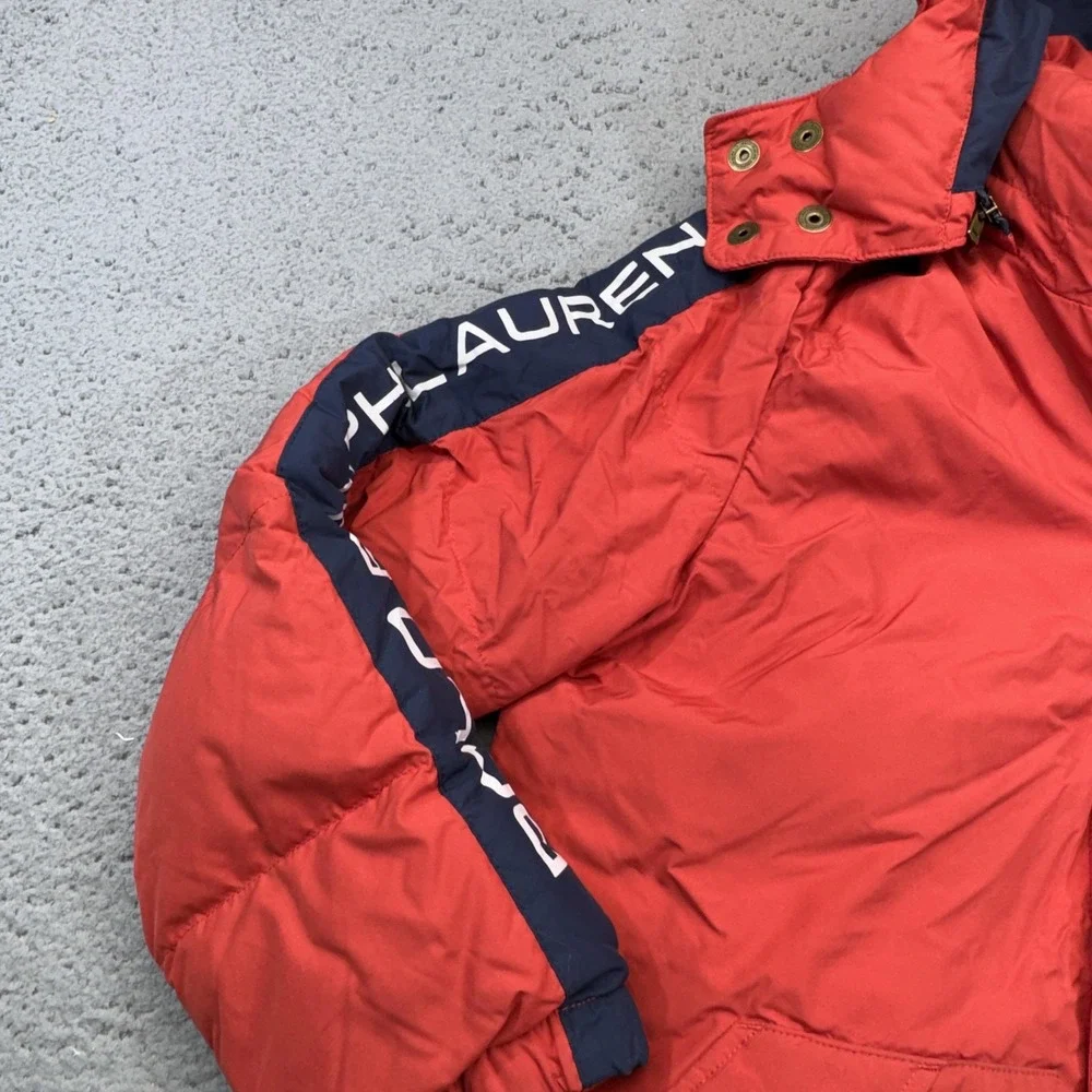 Polo Ralph Lauren Jacket Boys 14-16 Red Puffer Hooded Down Zip Taffeta